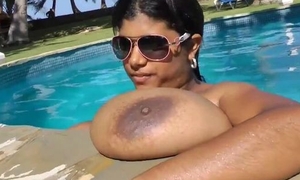Dark-skinned BBW called Krissy masturbates off out of one's mind the pool