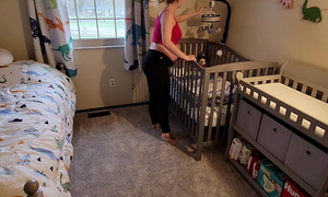 Pregnant step Dam gets stuck in crib and has to come help her get out